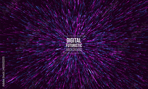 Futuristic background constructed with different particles. Abstract visualization of teleportation. Speed concept. Vector illustration.