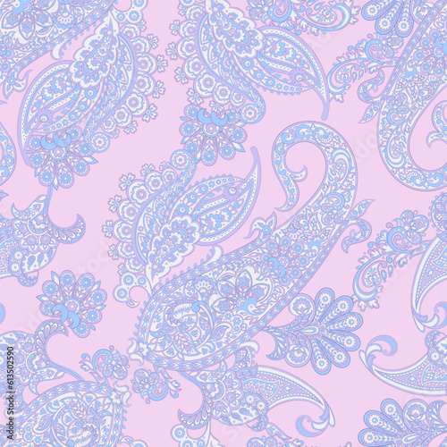 Paisley ethnic seamless vector pattern with floral elements.