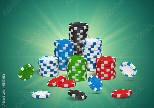 Poker chips on a bright background. Vector illustration.