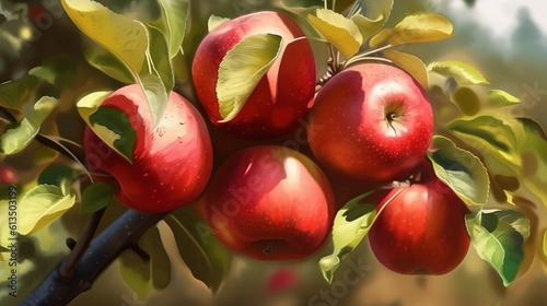 Ripe Apples in Orchard ready for harvesting, bright color. Generative Ai