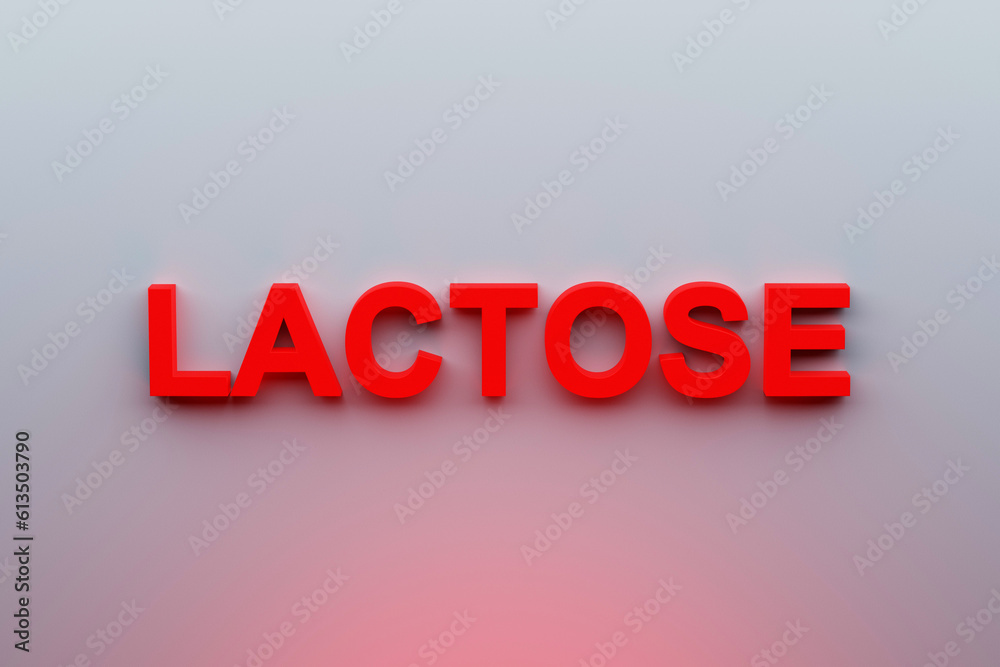 Red 3D title LACTOSE in food - shining illuminated Red 3D title LACTOSE in food - shining illuminated