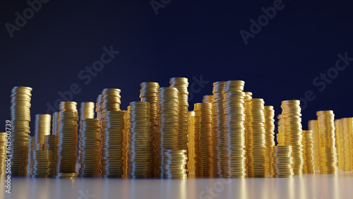 3D render of stacked coins - shalow focus photo