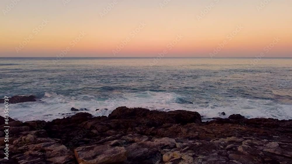 Beautiful Sea Sunset Horizon In Arteixo, Spain - aerial drone shot Beautiful Sea Sunset Horizon In Arteixo, Spain - aerial drone shot