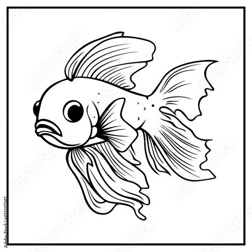 Siamese Fighting Fish Coloring Book Page Cartoon Ilustration
