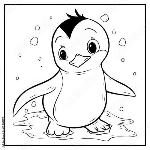 Cute Pinguin Coloring Book Page Cartoon Ilustration