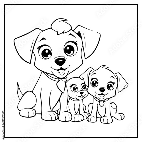 Puppy Family Coloring Book Page Cartoon Ilustration