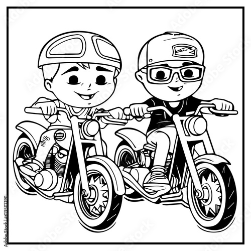 Rider Boy Coloring Book Page Cartoon Ilustration