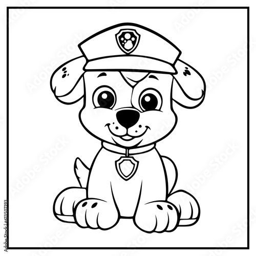 puppy police Coloring Book Page Cartoon Ilustration