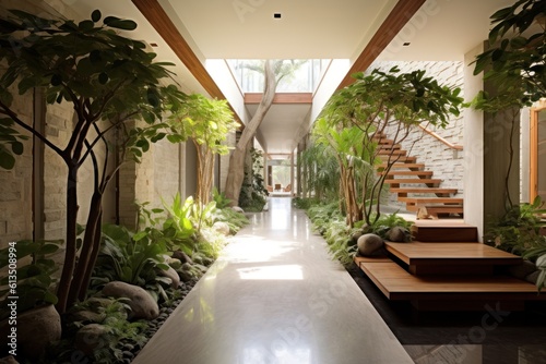 minimalistic indoor corridor with plants