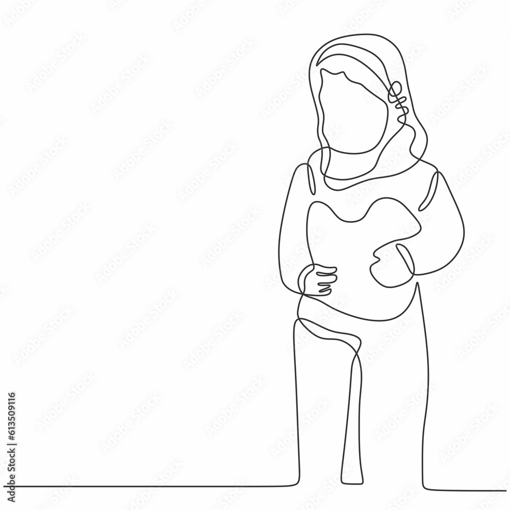 little girl in continuous line art drawing style isolated on white background. Vector illustration.