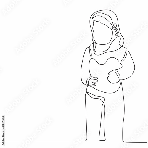 little girl in continuous line art drawing style isolated on white background. Vector illustration.