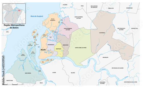 Administrative vector map of Belem metropolitan area, Para, Brazil