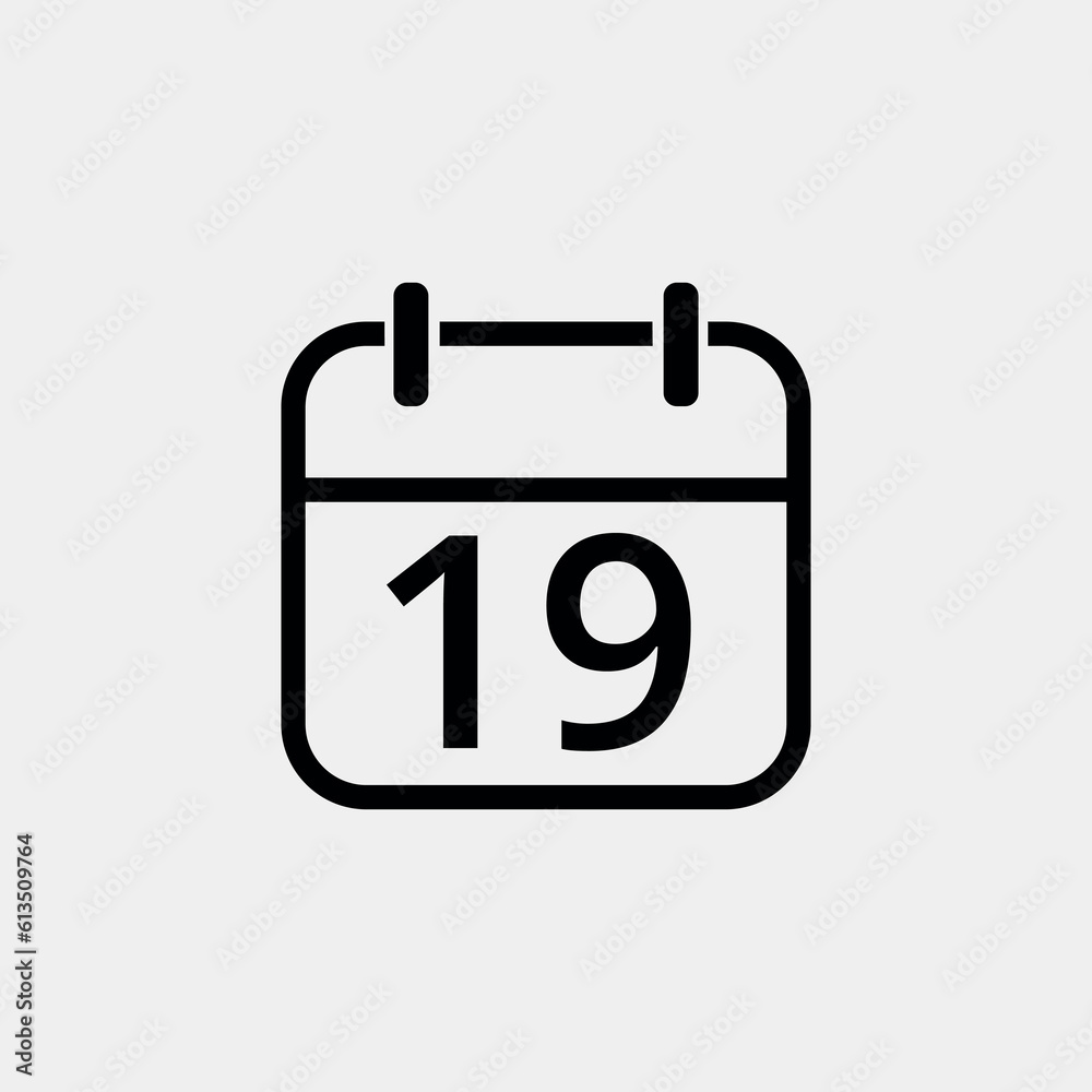 Calendar flat icon with specific day, simple calendar icon vector illustration for websites, projects and graphic resources. Day 19 marked on the calendar. Calendar flat icon with specific day, simple calendar icon vector illustration for websites, projects and graphic resources. Day 19 marked on the calendar.