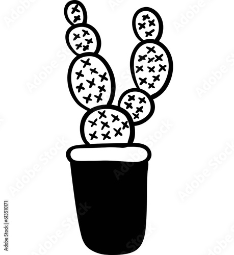 Handdrawn black plant pot with cactus