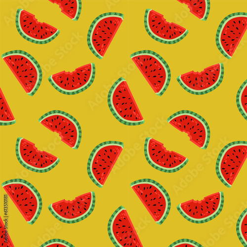 Vector hand draw seamless pattern slice of watermelon. Cute summer fresh fruits print. Background for wallpaper, fabric design, textile