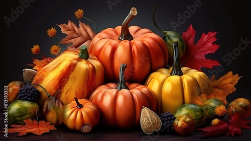 Autumn thanksgiving still life with pumpkins. Generative Ai