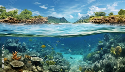 coral reef  island  under water  