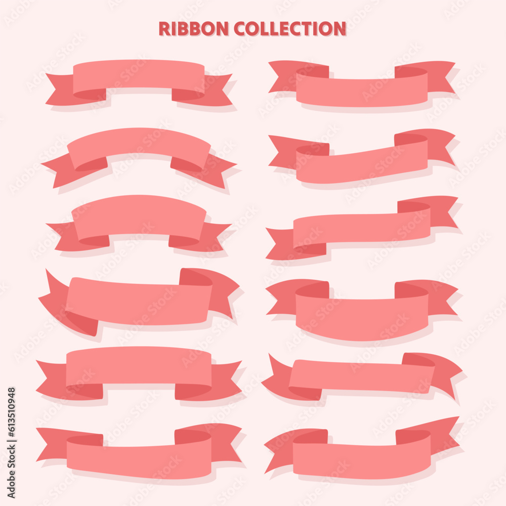 Set of flat vector ribbons with pink color.