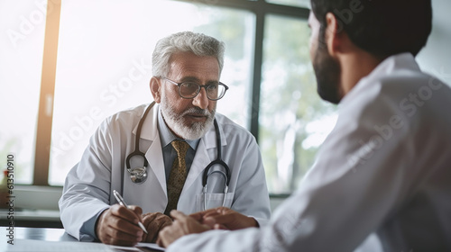 Indian male doctor consulting patient created with generative AI technology