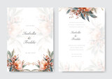 Wedding invitation card with warm soft autumn fall floral. Bautiful rustic wedding card.