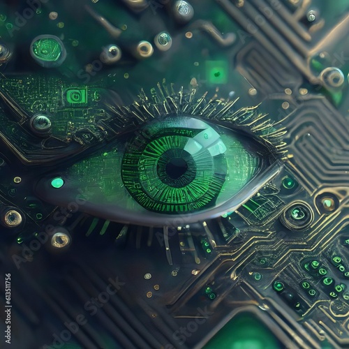Green futuristic eye, AI generated