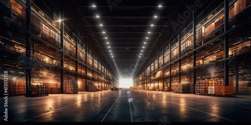 AI Generated. AI Generative. Logistic storage stock depo port dock warehouse inside. Business shipping transportation. Graphic Art