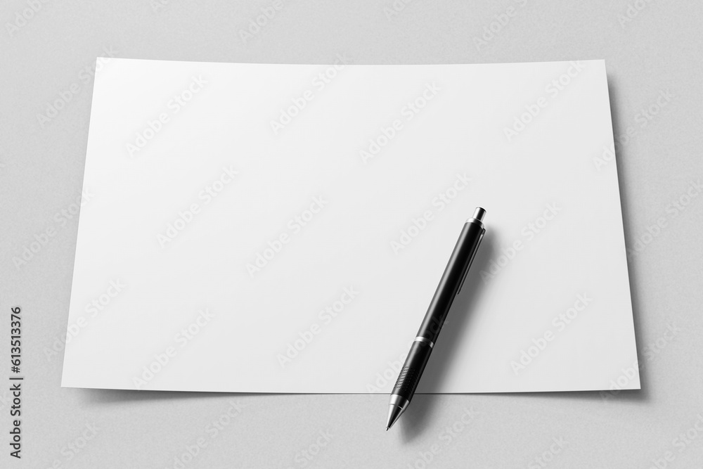 top view perspective minimal clean a4 landscape achievement blank certificate paper with black signature pen realistic mockup isolated 3d illustration render top view perspective minimal clean a4 landscape achievement blank certificate paper with black signature pen realistic mockup isolated 3d illustration render