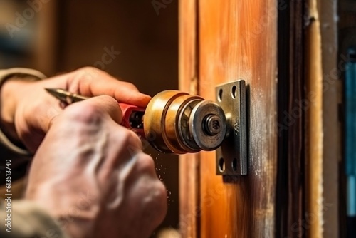Illustration of a door installation worker installing a door, Generative Ai