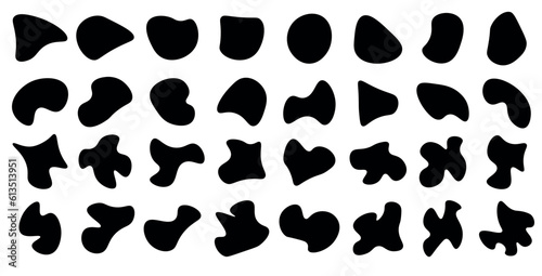 shape set, Random blobs print. Black Form Abstract style design simple rounded 