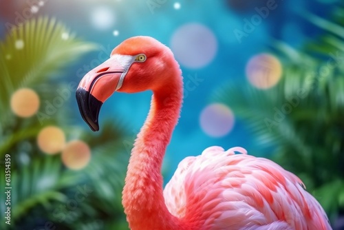 A pink flamingo wearing sunglasses for the summer, Generative Ai