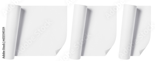 Set of rolled blank paper sheets, cut out