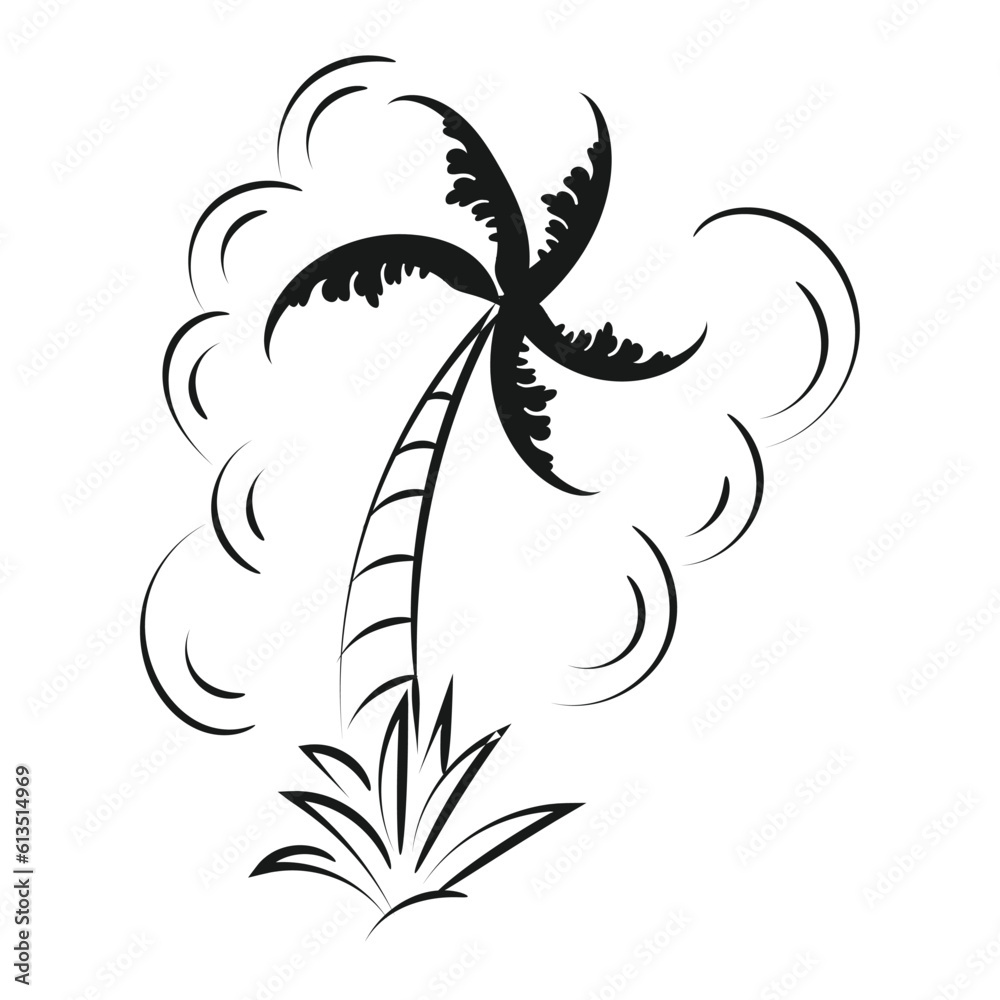 Beach scenery line illustration. Palm tree line drawing for print or use as poster, card, flyer or T Shirt Beach scenery line illustration. Palm tree line drawing for print or use as poster, card, flyer or T Shirt
