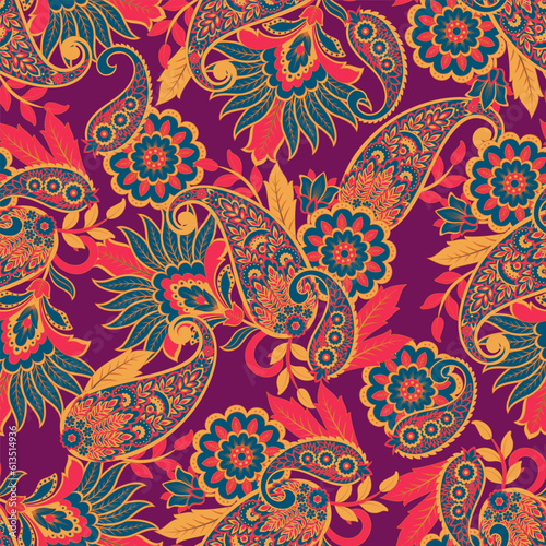 Seamless pattern based on traditional Asian elements Paisley. Traditional colorful seamless paisley vector pattern. Pattern for textile design or fabrics. Fashionable delicate design