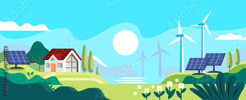eco friendly house. Alternative wind energy station