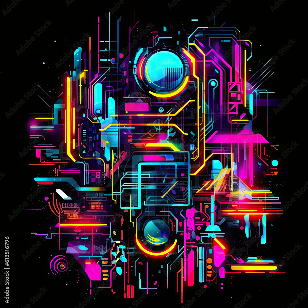 Abstract elements of neon paint in cyberpunk style