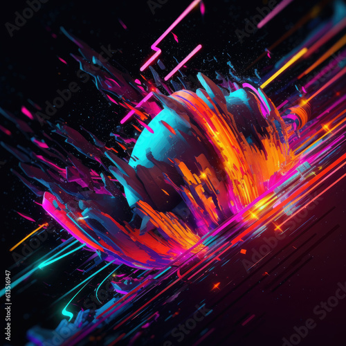 Abstract elements of neon paint in cyberpunk style
