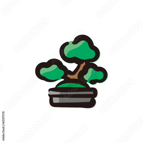 Bonsai - Japanese traditional culture icon/illustration (Hand-drawn line, colored version)