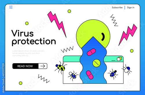 Virus protection and antivirus - colorful flat design style banner
