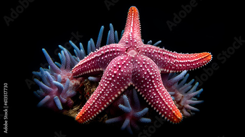 Tropical sea underwater starfish on coral reef. Aquarium oceanarium wildlife colorful marine panorama landscape nature snorkeling diving