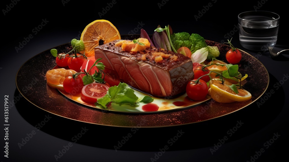 Plate of Grilled Steak with Vegetables, Exquisite and Nutritious, Delightfully Healthy Food on a Rustic Wooden Table, Captured in a Tempting Side View Plate of Grilled Steak with Vegetables, Exquisite and Nutritious, Delightfully Healthy Food on a Rustic Wooden Table, Captured in a Tempting Side View