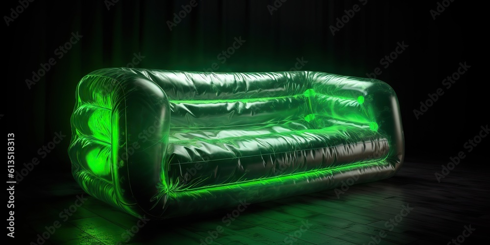 Fototapeta premium AI Generated. AI Generative. Modern fluorescent green sofa product future minimalistic design. Graphic Art