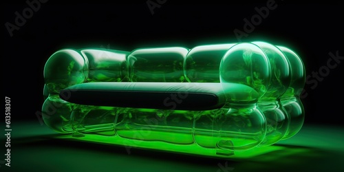 AI Generated. AI Generative. Modern fluorescent green sofa product future minimalistic design. Graphic Art