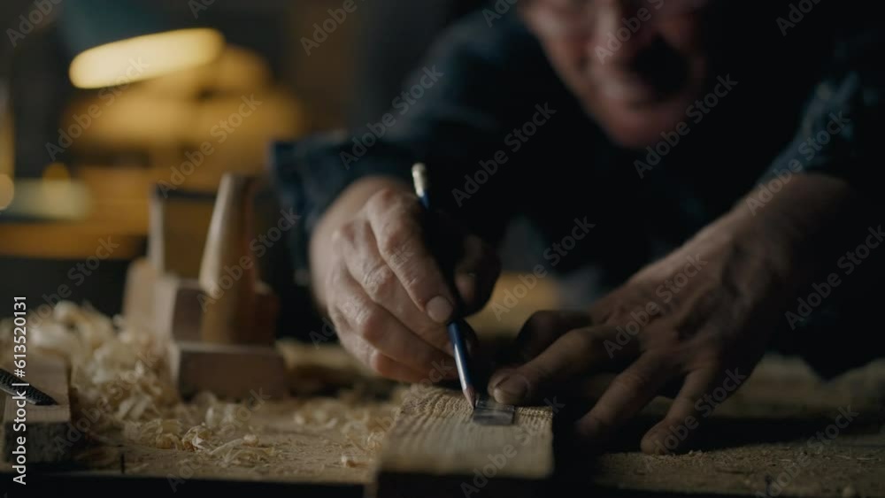 Handyman, Man Responsibly Marks marks with a pencil draws a line In a craftsman's workshop Close-up Active young craftsman Works with wooden blanks In a furniture workshop, workroom
Handyman, Man Responsibly Marks marks with a pencil draws a line In a craftsman's workshop Close-up Active young craftsman Works with wooden blanks In a furniture workshop, workroom