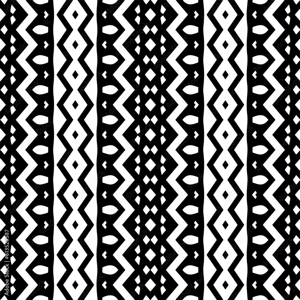 Vector geometric ornament in ethnic style. Seamless pattern with abstract shapes. Black and white geometric wallpaper. Repeating pattern for decor, textile and fabric. Abstraction art. Vector geometric ornament in ethnic style. Seamless pattern with abstract shapes. Black and white geometric wallpaper. Repeating pattern for decor, textile and fabric. Abstraction art.