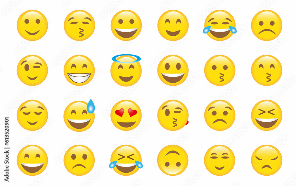 Big set of emoticon smile icons. Cartoon emoji set. Vector emoticon set Big set of emoticon smile icons. Cartoon emoji set. Vector emoticon set