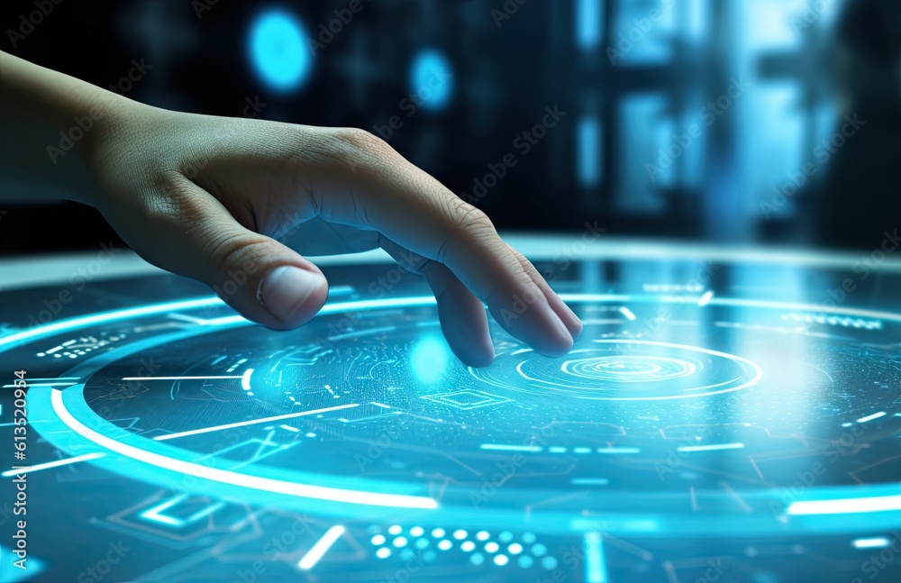 A hand on a futuristic display.