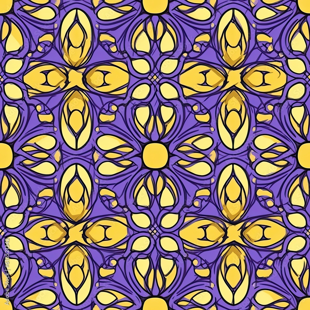 tile pattern arabesque style blue and white and yellow generative ai tile pattern arabesque style blue and white and yellow generative ai