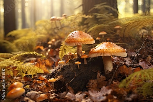 mushrooms in the autumn forest generative ai