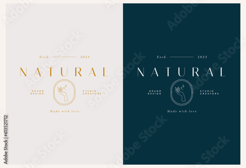 Vector abstract natural modern logo handmade design templates in trendy linear style in golden colors - luxury and jewelry concepts for exclusive services and products, beauty and spa industry