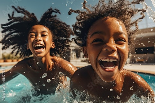 Fotomurale two afro kids have fun in the pool generative ai